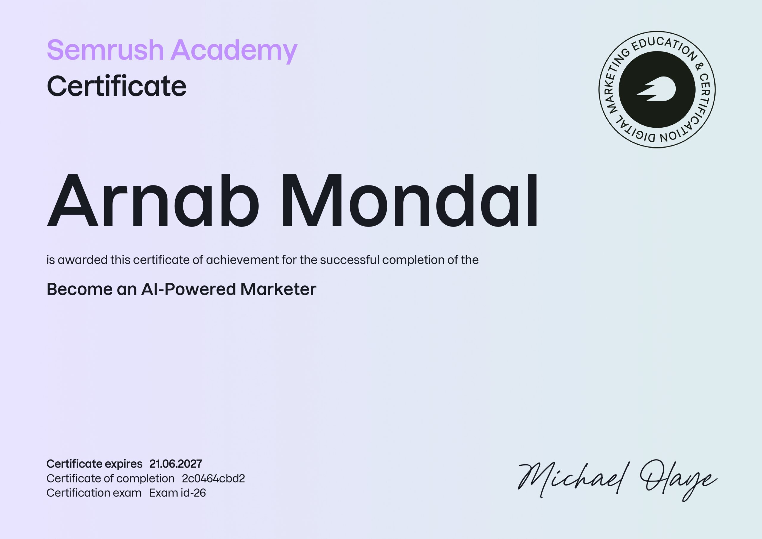 Semrush AI Powered Marketer Certificate